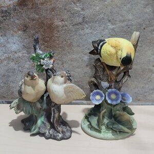 Vintage Bisque Ceramic Bird Figurine Set of 2 Chipped